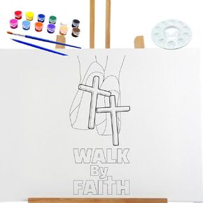 Pre Drawn Canvas WALK BY FAITH II Paint Kit | Adult & Teen Sip and Paint Party Favor | DIY Date Night Couple Activity (11X14 & PAINT KIT)