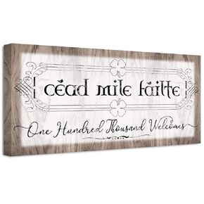 Cead Mile Failte - Irish Welcome Sign, A Hundred Thousand Welcomes Print, Classic Porch Decoration, Great Housewarming and Irish Gift for Home, Wood Style Look 18x36 Stretched Canvas Art