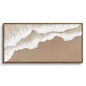 ARPEOTCY Textured Extra Large Framed Canvas Wall Art, Hand-painted 3D Abstract Sandstone Minimalist Vintage Beach Oil Painting, Long Pictures for Living Room Bedroom Above of Bed, 20x40inch