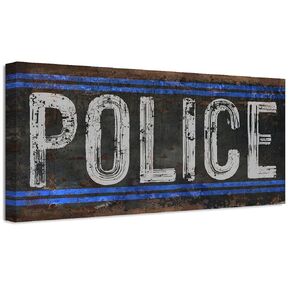 Police Large Canvas Print - Classic Police Station Decor, Grunge Room Decor, Police Rustic Metal Style Sign, Police Office Gifts, Ready to Hang Stretched Canvas Print