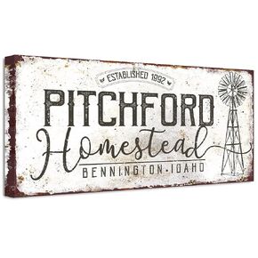 Personalized Homestead Windmill Print - Windmill Wall Decor Farmhouse, Custom Print with Name, Year Established and City State, Great Housewarming Gift, Rustic Metal Style Stretched Canvas Print