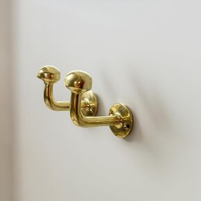 2 Pack of Unlacquered Solid Brass Wall Hooks, Handmade Brass Hooks for Doors and Bathrooms, Vintage Brass Coat Hanger, Antique Brass Hooks for Coats, Wall Mounted Brass Hooks for Hanging Towels & Bags