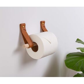 KEYAIIRA - Toilet Paper Holder Kit | includes 2 leather straps, dowel in birch or walnut wood, hardware & installation instructions