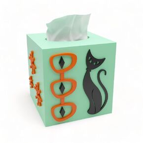 Retro Layers Atomic Cat Star Bursts Diamonds Style Tissue Box Mint Black Orange Cover MCM Midcentury Modern Home Décor Office Holiday Decoration MCM