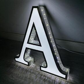 Outdoor Custom LED Channel Letters - Stainless Steel Large Lighted Business Signs for Storefront Branding & Alphabet Signage (Front-Lit and Side-Gridded Holes, 19" tall letters)