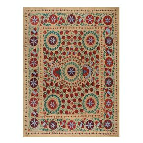 7.6x8.3 Ft Silk Hand Embroidery Classic Suzani Wall Hanging, Decorative Vintage Turkish Bed or Table Cover. RS148