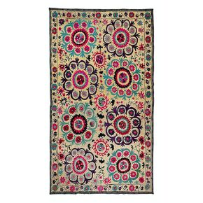 6x9.6 Ft Silk Hand Embroidered Bed Cover, Vintage Suzani Tapestry, Turkish Wall Hanging, Traditional Throw. RS101