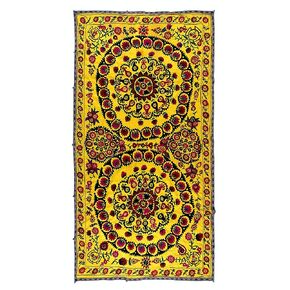 5x8.9 Ft Vintage Suzani Bedspread, Silk Hand Embroidered Bed Cover, Turkish Wall Hanging, Tapestry. RS141