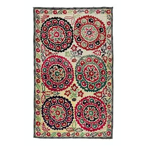 4.7x7.4 Ft Silk Hand Embroidered Throw, Vintage Suzani Tapestry, Turkish Wall Hanging, Traditional Bed Cover. RS76