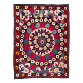 6x7 Ft Turkish Silk Embroidery Wall Hanging, Vintage Decorative Bed Cover, Authentic Throw. RS70