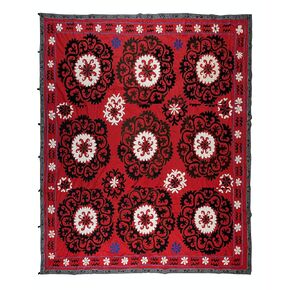 7.3x7.4 Ft Decorative Silk and Cotton Suzani Textile, Vintage Turkish Embroidery Wall Hanging or Bedspread. RS102