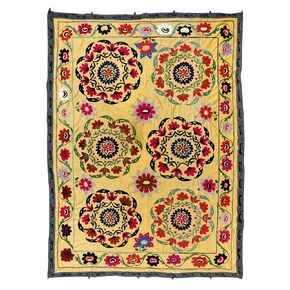 5x7.3 Ft Hand Embroidered Suzani Bed Cover, Vintage Decorative Silk Suzani Wall Tapestry, Colorful Sofa Throw. RS135