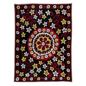 5x6.4 Ft Turkish Luxury Blanket, Silk Embroidery Suzani Bed Cover, circa 1970, Decorative Wall Hanging. RS139