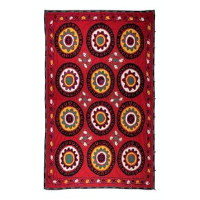 7.3x9.7 Ft Vintage Silk Embroidery Bed Cover, Hand Embroidered Suzani Fabric, Traditional Wall Hanging. RS112