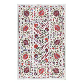 4.5x6.9 Ft Suzani Fabric Silk Embroidery Bedspread, Traditional New Wall Hanging from Turkey. RS132