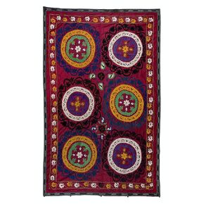 4.8x7.3 Ft Silk Hand Embroidery Bed Cover, Turkish Suzani Textile, Vintage Wall Hanging. RS108