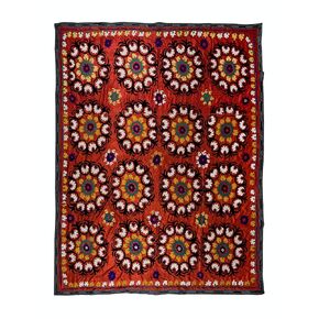 7x8.3 Ft Suzani Fabric Wall Hanging, Silk Embroidery Bed Cover, Vintage Handmade Turkish Tapestry. RS83
