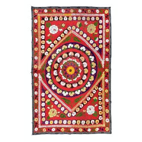 5x7.4 Ft Suzani Embroidery, Turkish Silk and Cotton Wall Hanging, Bed Cover or Table Cover. RS155