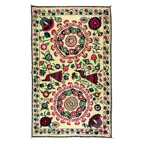 4.7x7.4 Ft Hand Embroidered Suzani Bed Cover, Vintage Decorative Silk Suzani Wall Tapestry, Colorful Sofa Throw. RS136