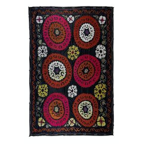 8.3x10.7 Ft Suzani Silk Embroidery Bed Cover, Vintage Turkish Throw, Home Decor Wall Hanging. RS75