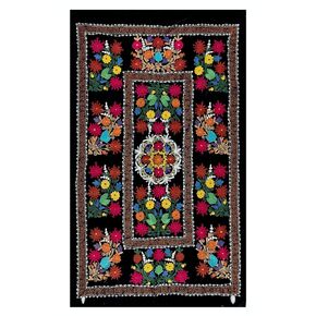 4.2x6.6 Ft Silk Hand Embroidery Classic Suzani Wall Hanging, Decorative Vintage Turkish Bed or Table Cover. RS152