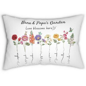 Custom Gift for Grandma or Mama With Grand Children or Kids Names & Birth Flowers Personalized Pillow Present for Grandmother for Birthday Mother’s Day Thanksgiving Christmas from Grandkids