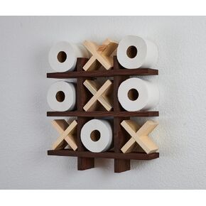 Bath Tic Tac Toe, Toilet paper Holder, Free Shipping, Bathroom Decor, Rustic Bath Shelf, Wood bath Shelf (Chestnut-Red X, Classic) in Kuwait