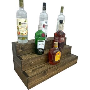 Handmade Tiered Display Shelving - Three Tier Bar Display - Bar Organizer - Liquor Bottle Display (24" with Back, Dark Walnut)