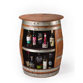 Vintage Oak Barrel Wine Cabinet, 29 in Diameter, 37 in Height