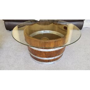 Decorative Half Wine Barrel Table With Glasstop