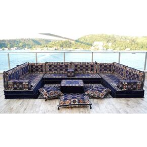 8'' Thickness Turkish Floor Seating, Floor Cushions, Arabic Majlis Seating (U Sofa Full Set)
