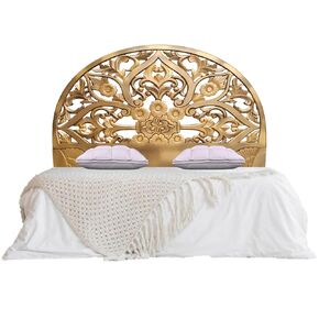 Hand Carving Half Moon Antique Gold Finish Balinese Headboard Cendana Wall Decor Morocco Headboard Wall Hanging Bedroom Furnishing (Queen Size- 63x45x1 -inches)