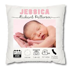 Baby Birth Announcement Photo Pillow Personalized With Newborn Baby Girl or Boy Information Keepsake Nursery Décor New Baby Gift Gift for New Mom