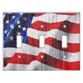 Decorative Wall Switch Cover Plate - American Flag Decor Switch Plate - Wooden Finish Great for Porch and Patriotic Gift With Reds, Blues, and Whites (Single Toggle Switch Cover)