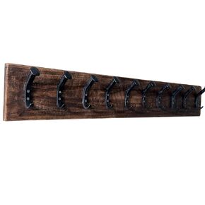 Rustic Reclaimed Wooden Wall Coat & Hat Rack - 10 Hooks / 45" Long - Farmhouse Handmade Wood Wall Rack with Railroad Spike Hooks