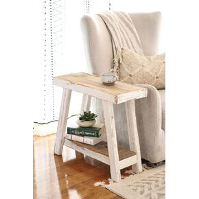 Aztec A-Frame Side Table ؛ طاولة نهاية الخشب المستصلحة (التحرير والسرد الأبيض)