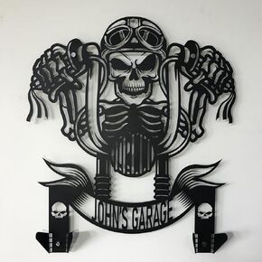 Custom Skull Motorcycle Helmet Holder Skull Rider Motorcycle Helmet Rack Gifts for Motorcycle Riders Personalized Christmas Gifts Helmet Holder Wall Mount (Medium 61x 69 cm / 24 x 27,2 inches)