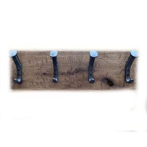 Rustic Farmhouse Reclaimed Wood Wall Hanging Rack with Railroad Spike Hooks - Holds 8+ Coats & Hats - Handmade in USA