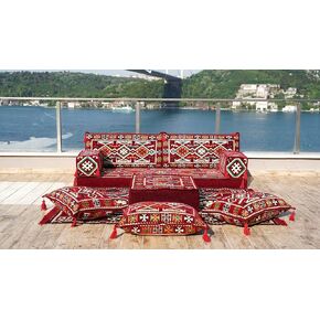 Turkish Floor Sofa Set, Arabic Jalsa, Sectional Sofa, Oriental Sofa, Loveseat Sofas, Ottoman Couch, Majlis Sofa, Arabian Sofa (4'' Thickness Sofa, Sofa Full Set, Royal Blue)
