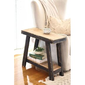 Aztec A-Frame Side Table ؛ طاولة نهاية الخشب المستصلحة (التحرير والسرد الأسود)