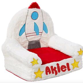 Personalized Rocket Chair for Kids and Toddlers| Kids Plush Rocket Chair, 18 Months and Up, Polyester, White and Blue