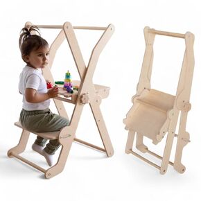 Woodandhearts Toddler Tower, Made in EU, Toddler Stool, Foldable Toddler Tower, Toddler Standing Tower, Toddler Stool for Kitchen, Toddler Tower Foldable (Ladder), Toddler Standing Stool for Kitchen