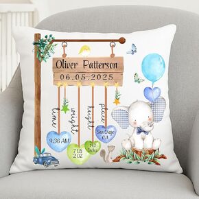 New Baby Gift With Personalized Birth Stats Pillow Birth Announcement Custom Cushion Baby Name Date Birth Stats Nursery Décor Elephant Theme Newborn Keepsake Gift Gift For New Mom