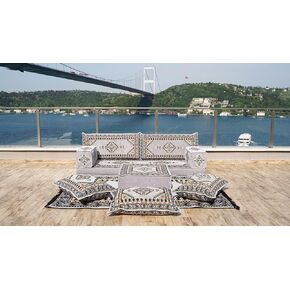Gray L Shaped Arabic Sofa Set, Floor Couch, Sectional Sofas, Arabic Majlis, Turkish Rug, Couch Covers for 3, Sofa Bed, Poufs (L Sofa + Rug)