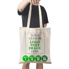 Custom Tote Bags with Logo | 100% Cotton Canvas Tote Bag for Promotional, Shopping & Travel | Perfect for Personal Use & Small Businesses | Reusable & Eco-Friendly, Pack of 1/10/50/100 in Saudi Arabia