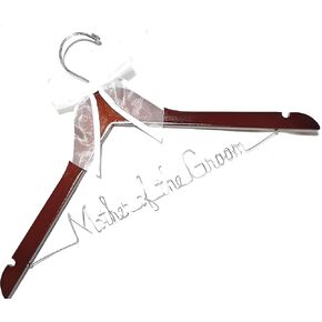 Mother of the Bride - Mother of the Groom Wedding Dress Hanger Silver Quality Dark Wood or White Wood Hanger with Notches - Your Choice of 10 Bow Colors, Mother Gift