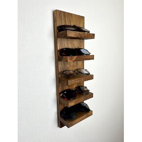 Wooden Sunglasses Shelf | Floating Shelf | Entryway Organization | Eyeglass Rack | Storage | Quality Wall Mounted Shelving (6 Shelf, Walnut)