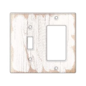 Decorative Wall Switch Cover Plate - Off-White Painted Aged Wooden Plank Style Decor Switch Plate - Rustic, Farmhouse, and Classic Look, Great Home Improvement, (Single Toggle Switch Cover)
