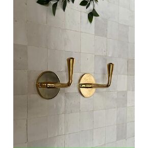 Set of 2 Unlacquered Brass Wall Hooks, Heavy Duty Brass Hooks for Doors and Bathrooms, Utility Vintage Brass Coat Hanger, Decorative Hooks for Coats, Wall Mounted Brass Hooks for Hanging Towels & Bags