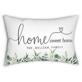 Custom Home Sweet Home Throw Pillow With Personalized Family Name Aesthetic Greenery Floral Design Farmhouse Decor Handmade Pillow Housewarming New Welcome Home Gift